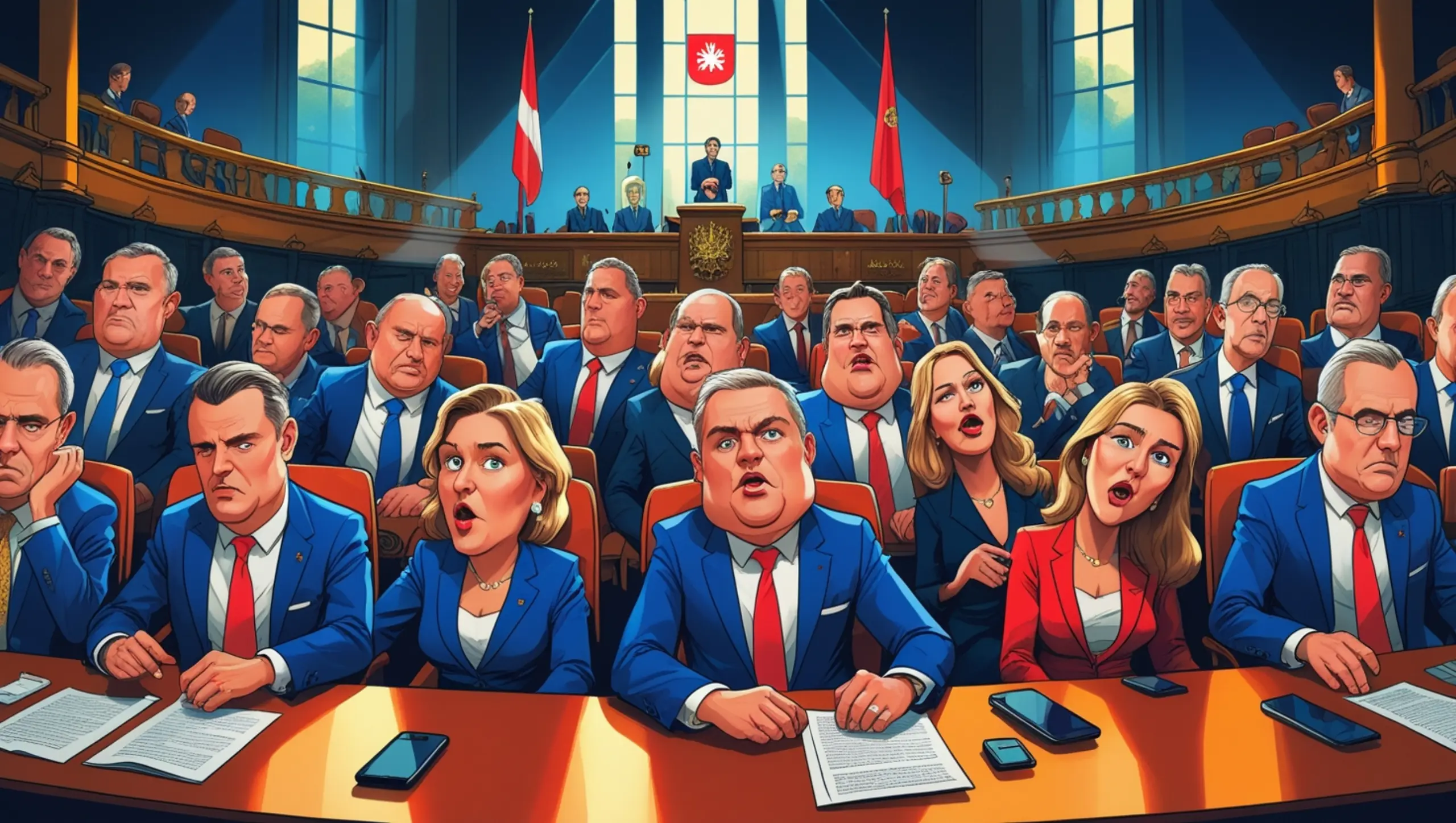 Satirická ilustrácia politického diania na Slovensku